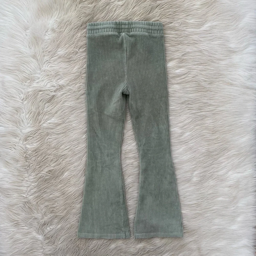 Like Flo Ribbed Velour Flared Pants Sage Green Drawstring Elastic Waist Girls 8